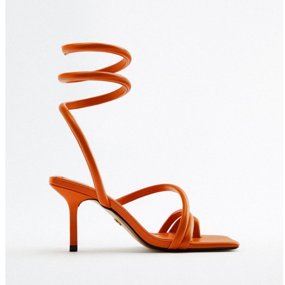 Zara Tubular Spiral Wrap Heeled Sandal 38